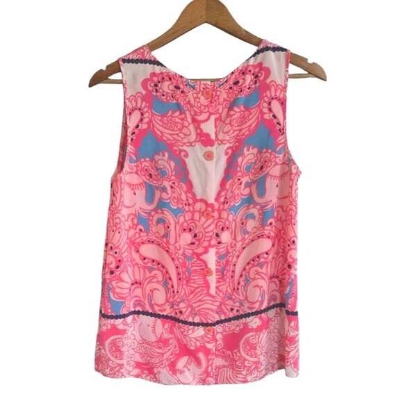 Lilly Pulitzer  Silk Blouse Women's Medium Pink Floral Buttons - Picture 5 of 8